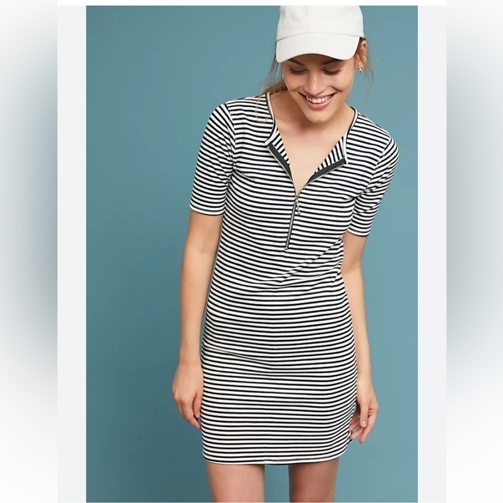 CURRENT/ELLIOTT Women's Sz 0 (US XS)Black/White Striped Leighton T-Shirt Dress